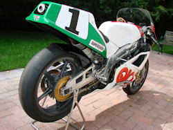right side rear view of the Aprillia 250 GP racer