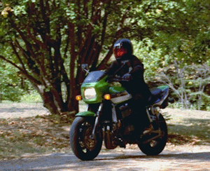 Andrea Riding her ZRX1100 in street gear
