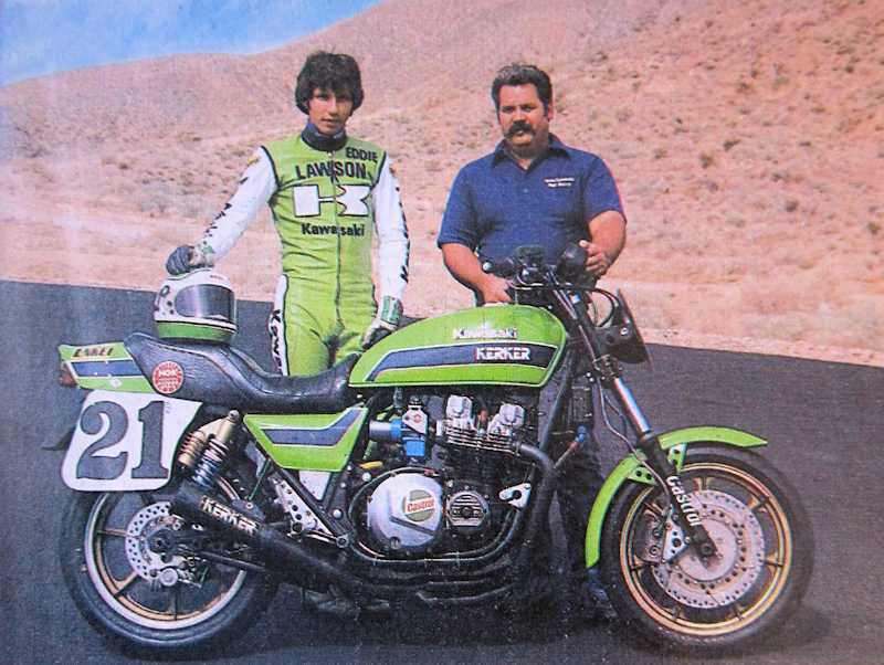 Eddie Lawson and Rob Muzzy with the series winning Kawasaki Superbike